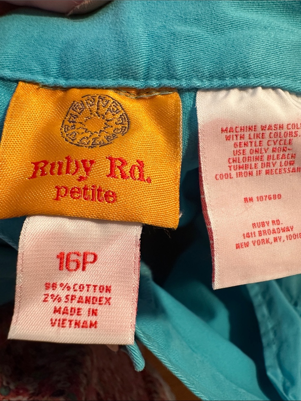 Ruby Rd. Bright Turquoise Cropped Button-Hem Pants - Picture 6 of 6